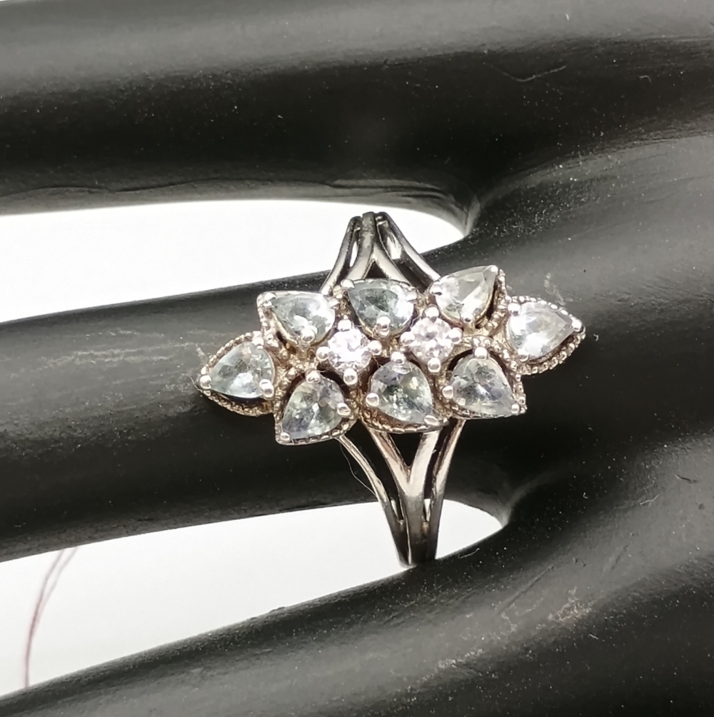 Silver Ice Blue Gemstone Teardrop Ring